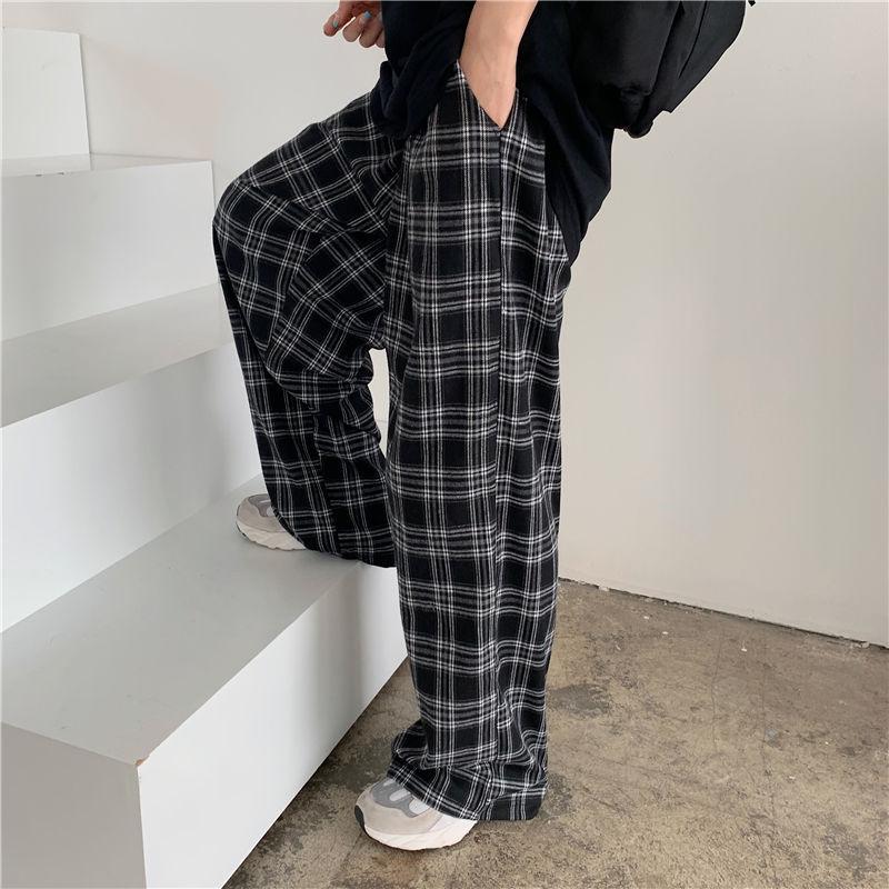 Retro Teens Harajuku Plus Size Hip Hop Streetwear Autumn Women Plaid Pants Casual Oversize Loose Wide Leg Trouser