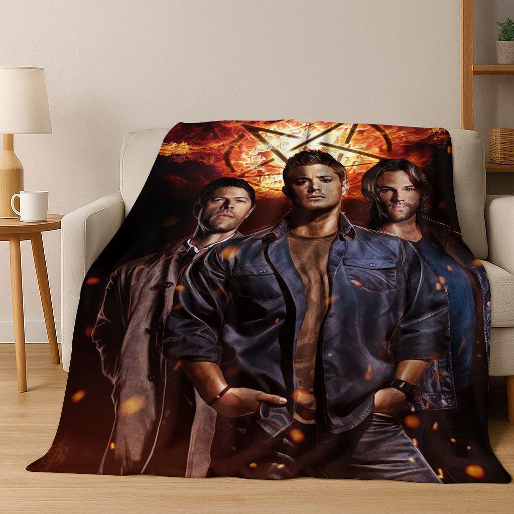 

SPN Supernatural Dean Sam Winchester Castiel Flannel Blanket,Cozy Soft Throw Blanket for Home Bedroom Bed Sofa Cover Kids Gift 75x90cm