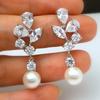 Simple Stylish Simulated Pearl Earrings with Cubic Zirconia Fashionable Women Silver Color Luxury Trendy Jewelry