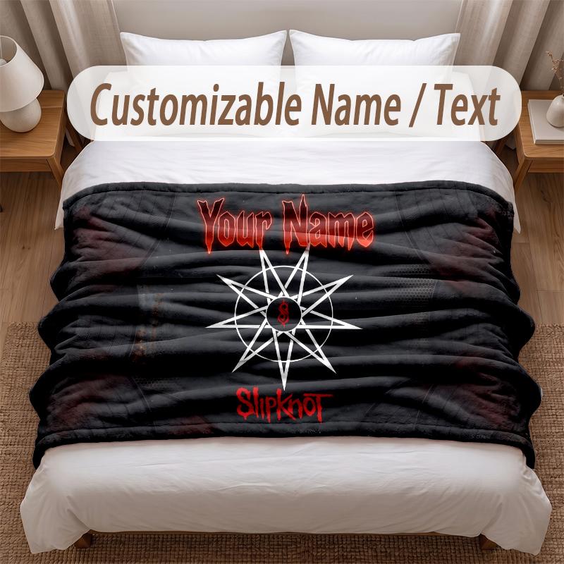 Slipknot Printed Flannel Blanket Custom Name Text Soft Warm Throw For Bedroom Holiday Gift