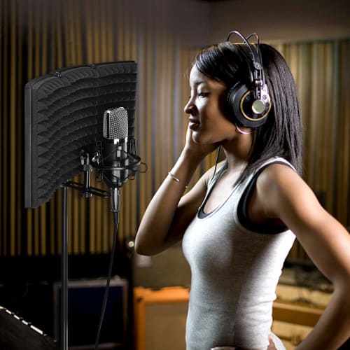 AGPTEK Microphone Soundproofing, Sound-Absorbing Shield, Microphone Isolation Shield, Foldable, Tri-Fold, Studio Microphone Sound-Absorbing Foam, Refl