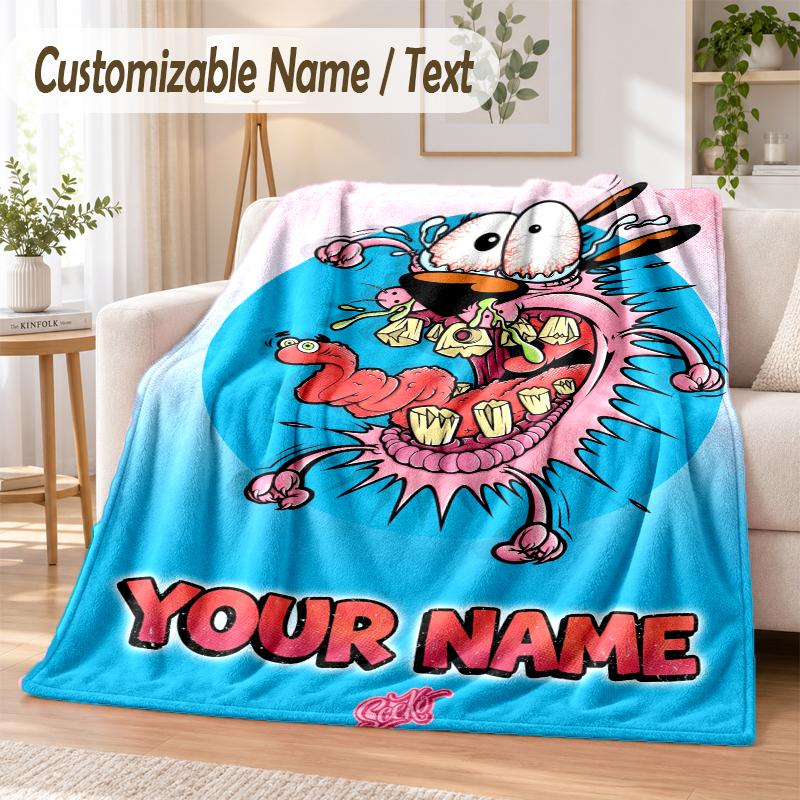 Courage the Cowardly Dog Custom Name Flannel Throw Blanket Soft Warm for Sofa Bed Indoor Home Use