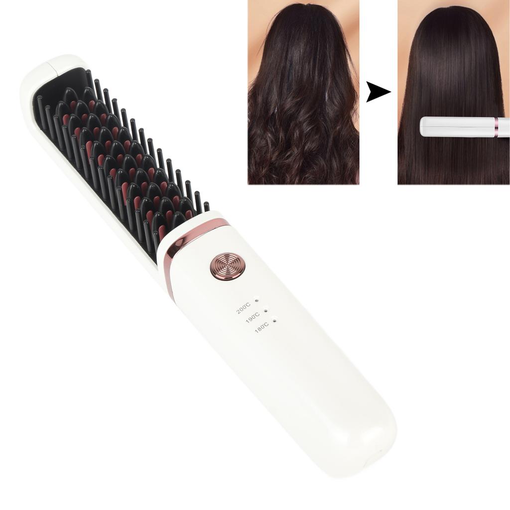 Hair Straightener Brush 3 Levels Adjustable Temperature Anti Scald USB Rechargeable Wireless Portable Straightening Comb
