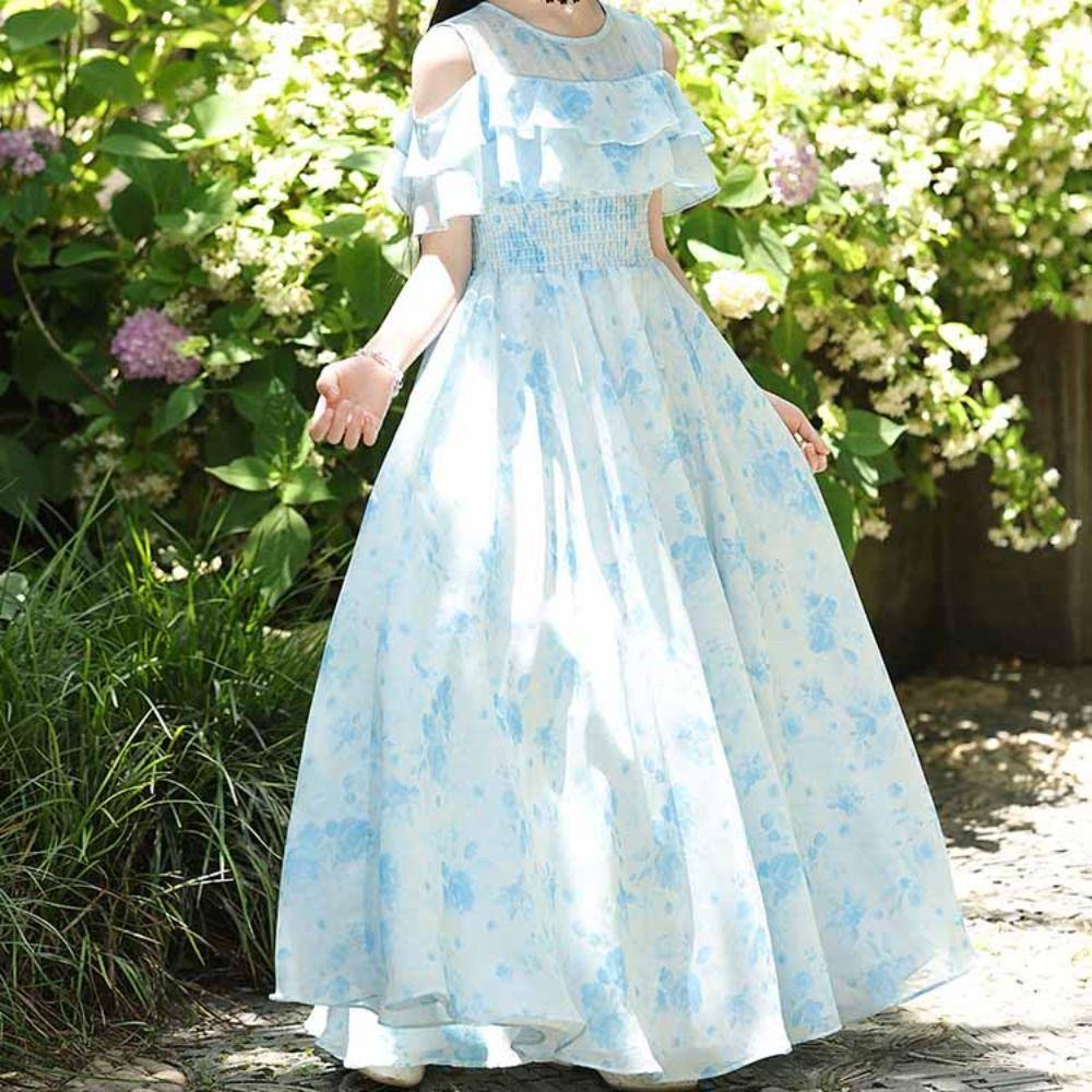 Loose Girls Chiffon Floral Dress Teenagers Children Princess Dress Summer Kids Dresses  Holiday