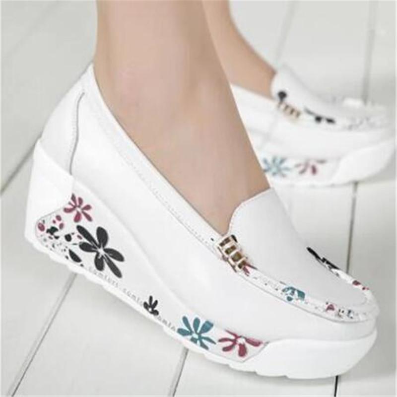 Autumn Genuine Leather Women's Shoes Nurse Swing Work Single Shoes Wedges Women's Shoes Female Platform Sneakers