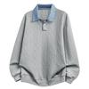 Loose Fit Plus Size Jacquard Plaid Collar American Casual Sweatshirt