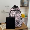 Large Capacity Plaid Backpack Women's Star Printed Student School Bag with Coin Purse