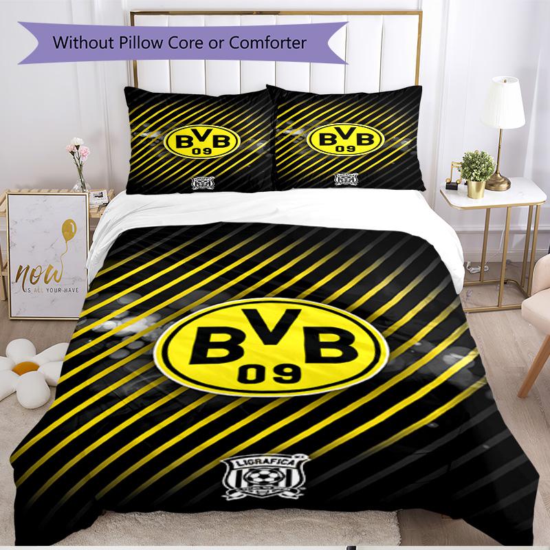 3-teiliges Bettbezug-Set (1 * Bettbezug + 2 * Kissenbezug, ohne Kern), Borussia Dortmund Druck Weiches Ganzjahres-Bettwäscheset, Heimschlafzimmer-Dekoration Geschenk