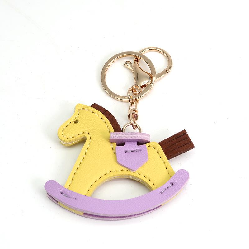 TikTok Trendy Leather Horse Keychain Pendant - Cartoon Rocking Horse Bag Charm