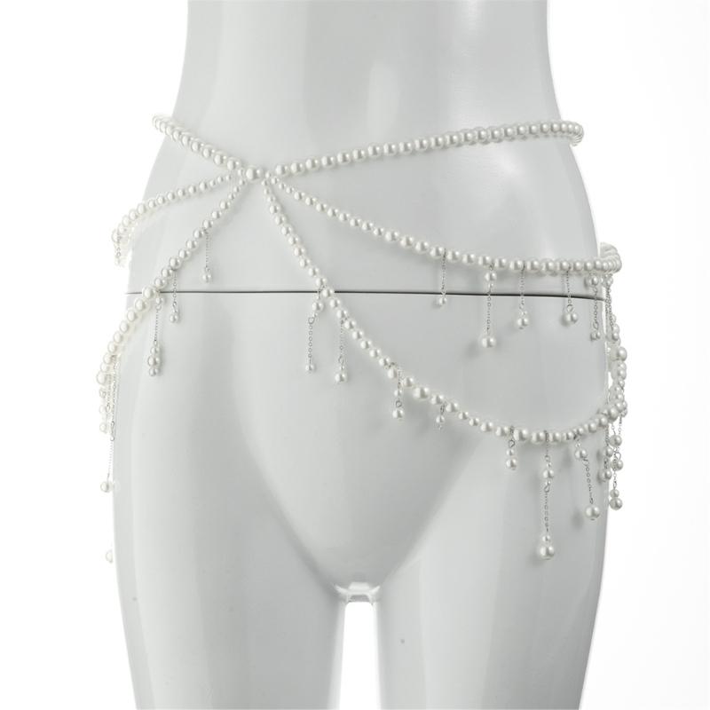 Elegant MultiLayer Pearls Fringe Waist Chain Belt Belly Chain Waist Decors For Women Party Body Jewelry Waist Accessory