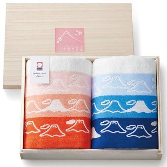 Dolce Duo Imabari Towel Gift 2-Piece Set (Mount Fuji) Face Hand Wooden Box Included Celebration Return Made Japan FJ-1651
