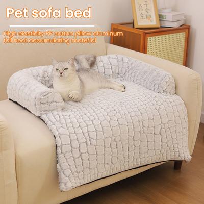 Dog Couch Bed Pet Calming Couch Plush Thermal Cat Bed with Anti-Slip Bottom Washable Removable Couch Protector Pet Bed for Sofa Bed Floor