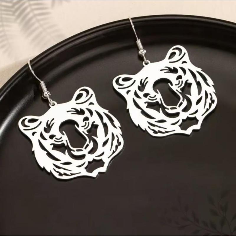 Винтажные, Полые Модные Личностные Животные Голова Тигра Панк Тренд Женские Разноцветные Серьги Серьги серебряный