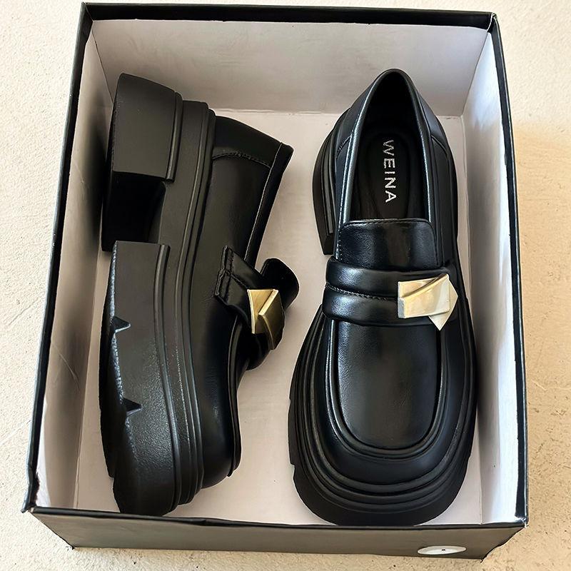 Black platform small leather shoes women's spring and autumn new retro Mary Jane one-pedal single shoes