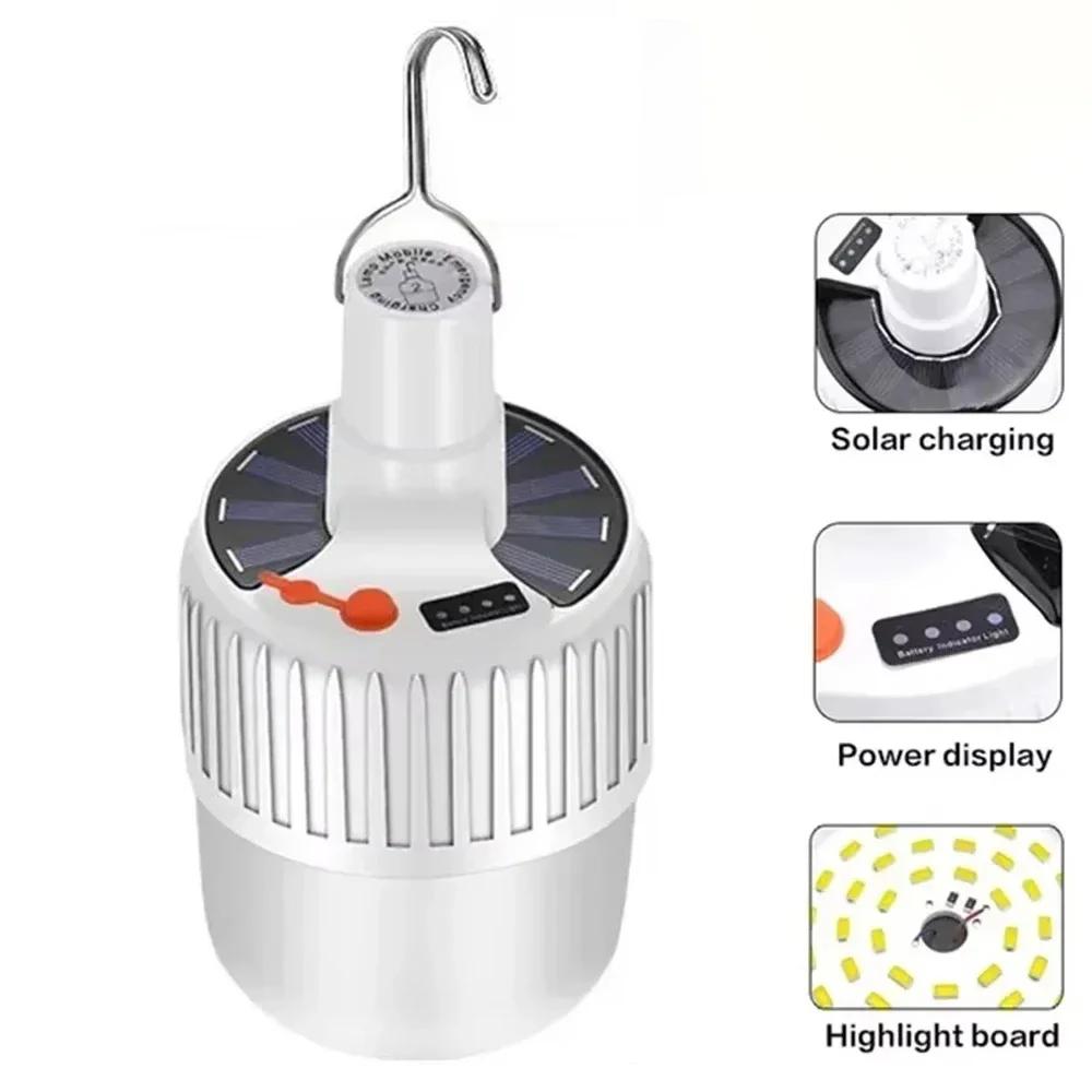 Solar LED Light Bulb USB Rechargeable Camping Light 1200mAh Portable Outdoor Searchlight Multiduty Hanging Lamp with Flashlight