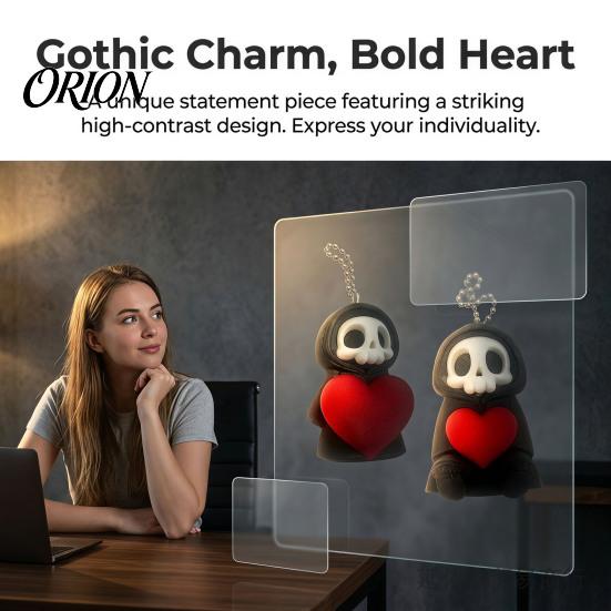 Hanging Grim Reaper Holding Heart Keychain Charm, 3D Printed Gothic Skull Decor with Dark Aesthetic Accessory Ball Chain, Backpacks Bags Purse