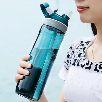 750ml Sports Water Bottle with Straw for Camping Hiking Outdoor Plastic Transparent BPA Free Bottle for Men Drinkware