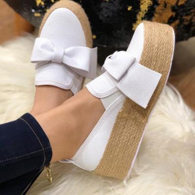 Autumn New Thick Sole Single Shoes Women's Round Head Deep Mouth Cloth Surface Butterfly Knot Flat Shoes