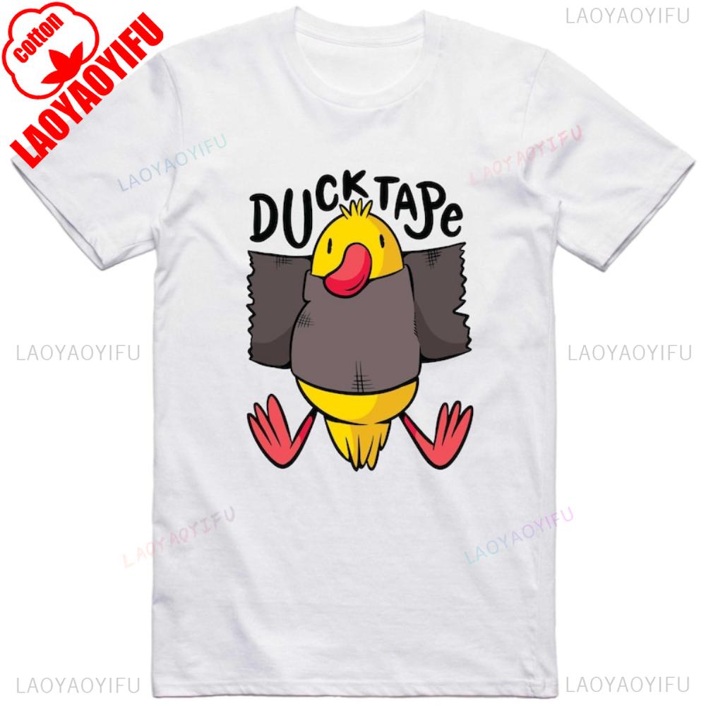 Funny T Shirt Duck Tape Print Regular Fit Cotton Tee Hipster Short Sleeve Comfortable Personality Tops for Outdoor Enthusiasts