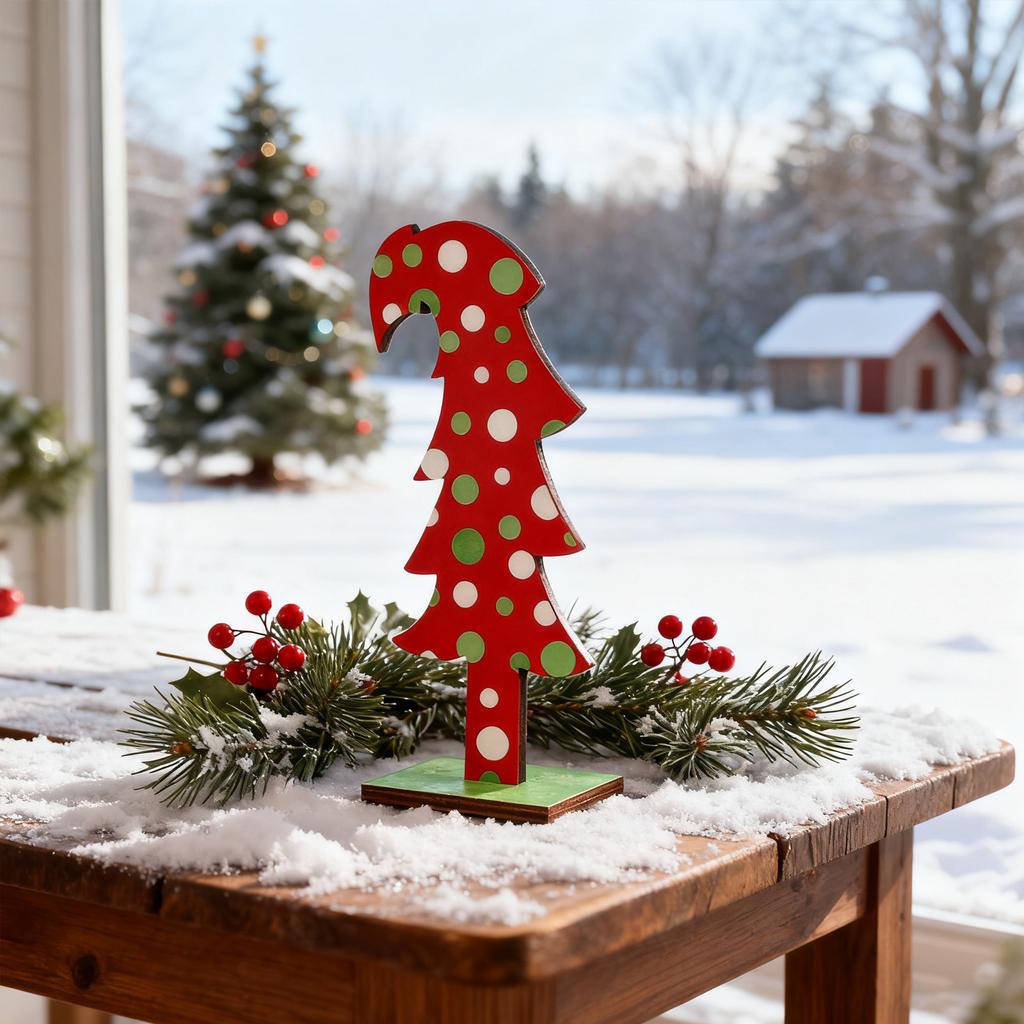 3 Pcs Lime Green Wood Christmas Tree Tabletop Christmas Tree Small Decor Standing With Rectangular Base For Home Tabletop Decor