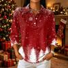 Women's Casual Christmas Print Button Front 3/4 Sleeve Collar Top