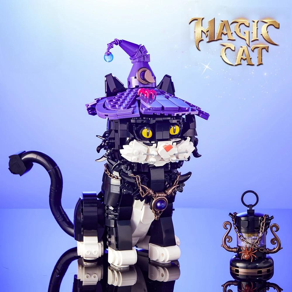 1128PCS Magic Cat Model Building Blocks Set with Lights Creative Animal Assembly Ornaments Boys DIY Toys MOC Bricks Kids Gifts