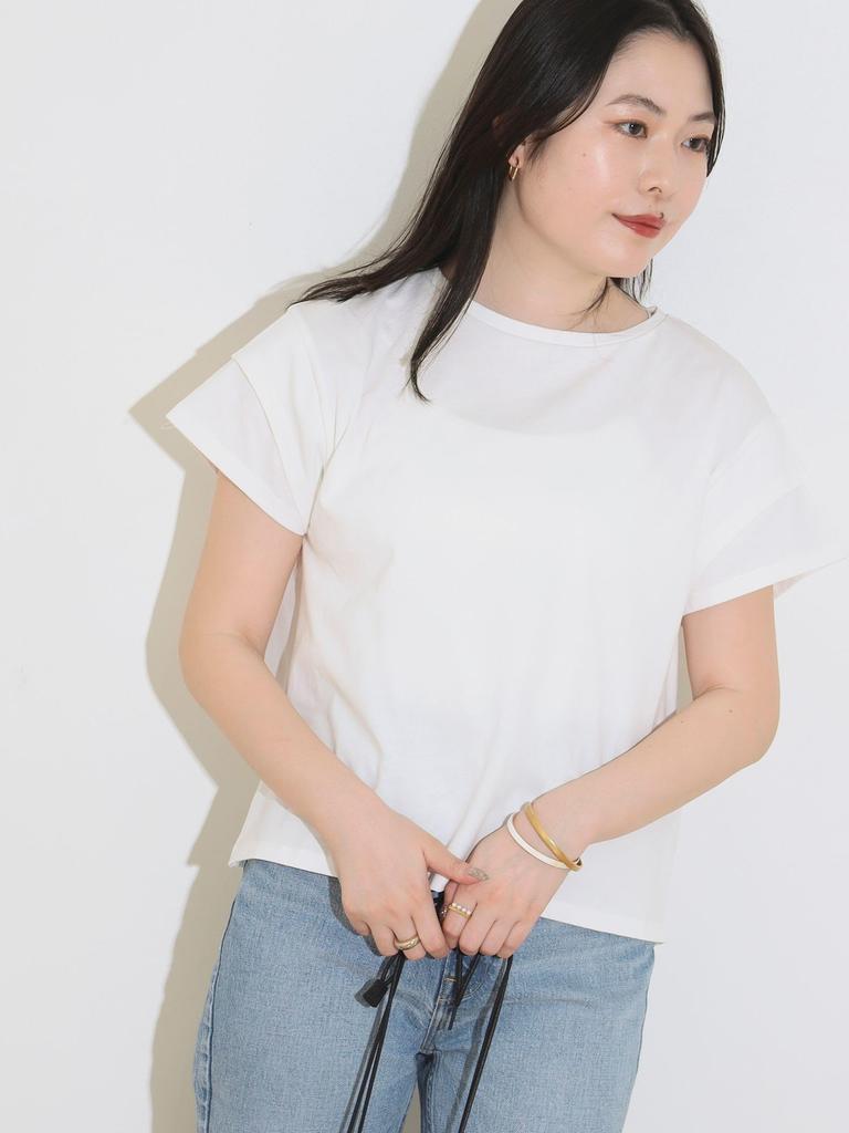 Beams Heart Gathered Pullover with Different Fabrics at the One Size S/S Tee, Back, Women's, OFF_WHITE,
