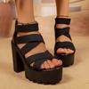 Sandales Plateformes à Bride Croisée Été Nouvelle Collection Bout Rond Bout Ouvert Fermeture Éclair Antidérapantes Résistantes à l'Usure Talons Hauts