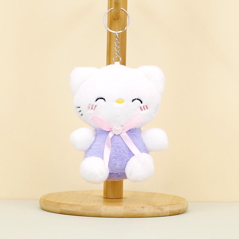 Adorable Plush Cat Keychain With Cute Bow Soft Pp Cotton Mini Cat Doll