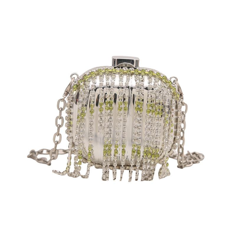

Dinner bag for women Metal mini rhinestone tassel shoulder bag women s chain crossbody chain box gold evening bag