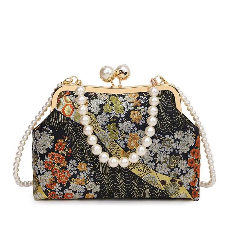 

Небольшие сумки на плечо с вышивкой в китайском стиле для женщин 2024 года, роскошные зимние сумки, качественная вечерняя сумка через плечо с бисером чёрный