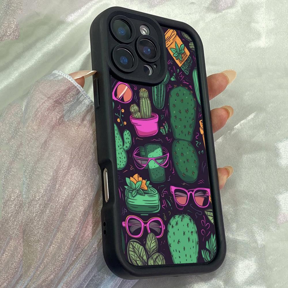 JT11 Aesthetics Doodles Cactus Cartoon Phone for for iPhone 17 Pro Max Samsung S26 Ultra A17 A26 A07 Xiaomi Redmi Note 14 Pro Plus Soft TPU Case Cover