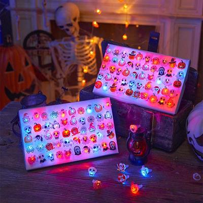 Accesorios Luminosos de Halloween: Anillos y Collares de Linterna de Calabaza de Fantasma Demonio para Niños