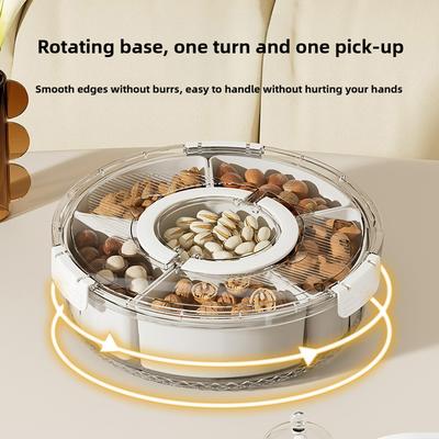 Rotation Divided Serving Tray with Lid and Handle,Large Snack Spinner,Snackle Box Container, Multi-Purpose Food Platter