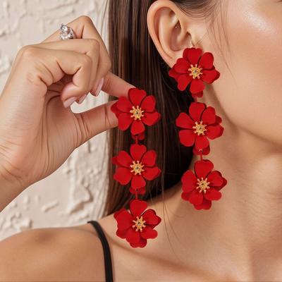 European and American Cross-border Long Bohemian Earrings Ins Style Metal Lacquer Flower Stud Earrings Earrings Earrings Women