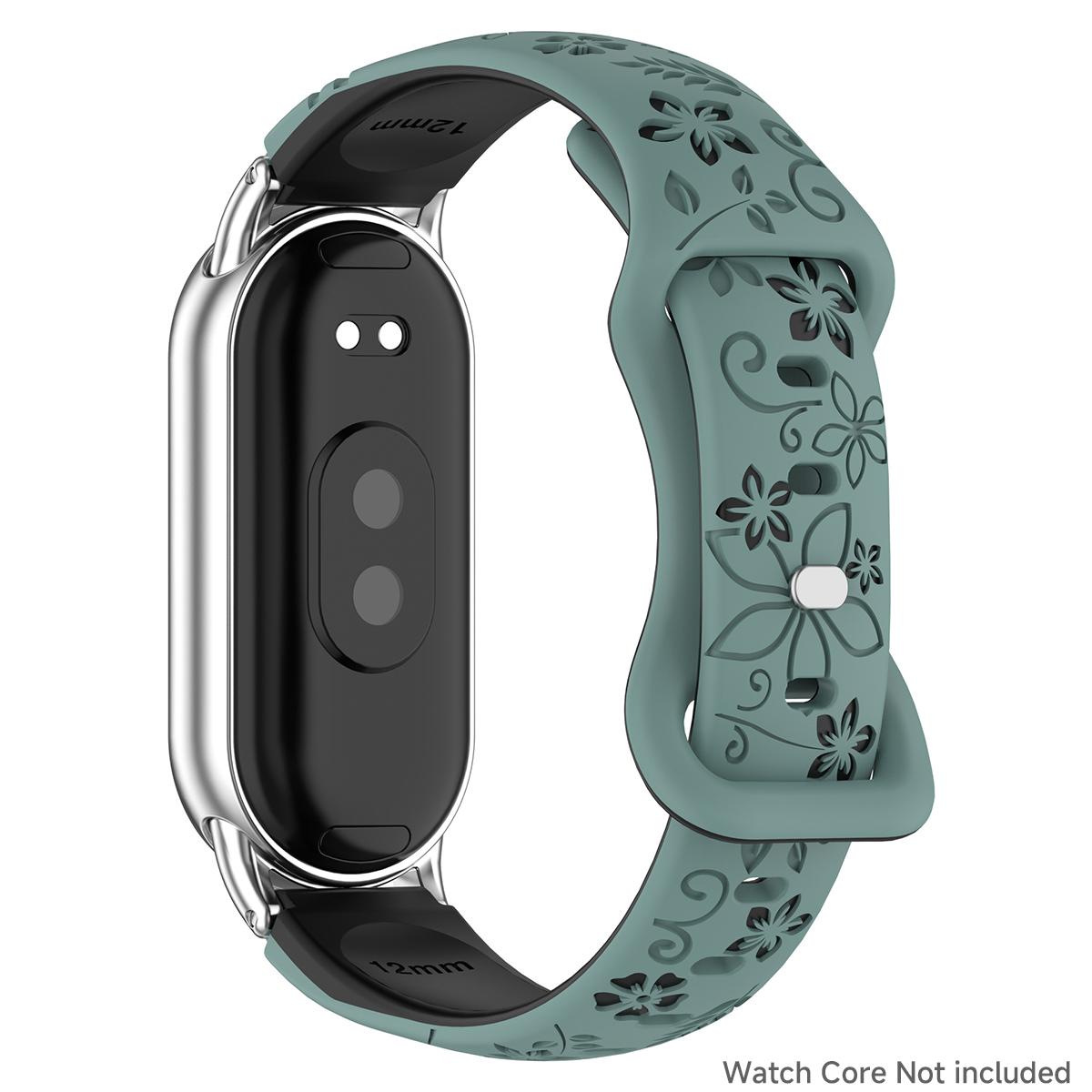 

Женский силиконовый браслет с 3D гравировкой в виде цветка для умных часов Xiaomi Band 10 NFC, дышащий ремешок для Xiaomi Band 9 8 NFC Mi Smart Band 10/10NFC зелёный