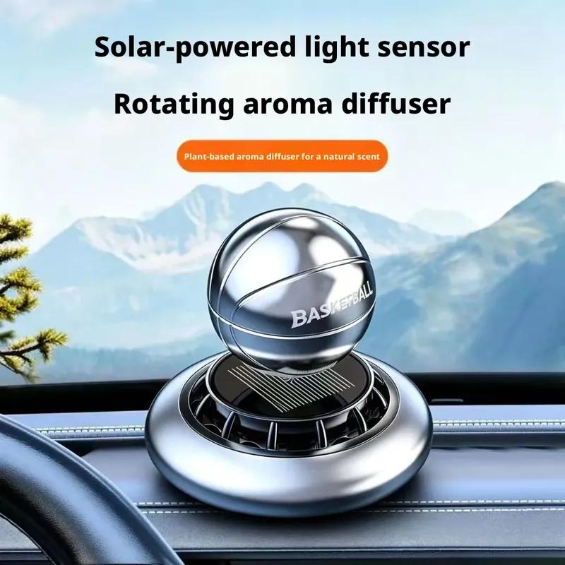 Solar-Powered Basketball Rotating Car Aroma Diffuser Auto Air Freshener Plant-Based Scent Diffuser for Car Interior Decoration
