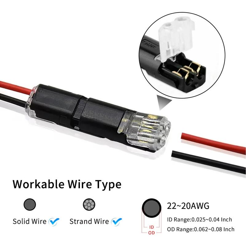 Electrical Wire Connectors D2 Waterproof No Stripping 2 Pin Quick Splice Wire Terminal Plug Automotive Cable Car Wire Connector Plug Connectors 4