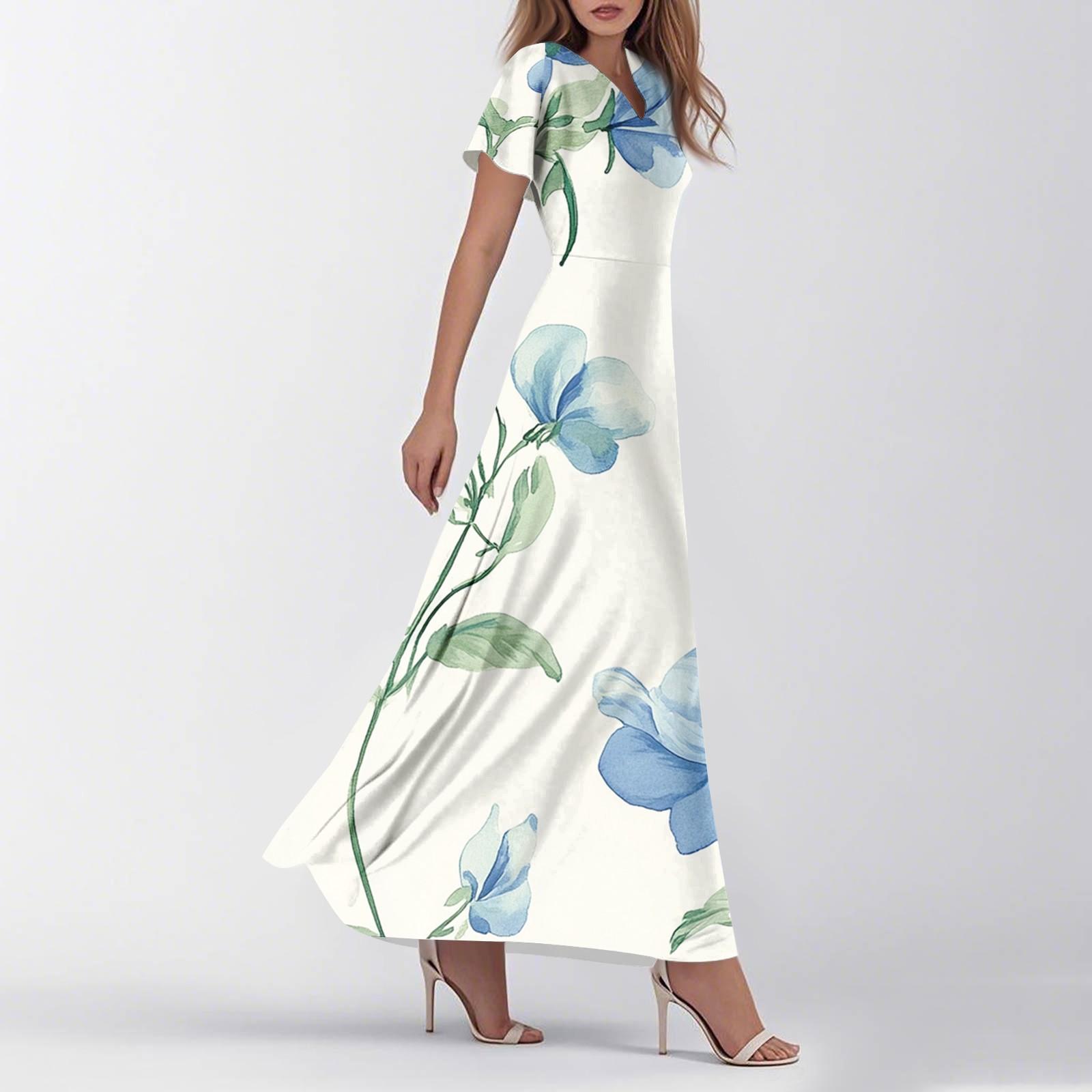 

Dresses For Women Summer Casual Button Up V-neck Short Sleeve Wear To Work Dresses XL синій