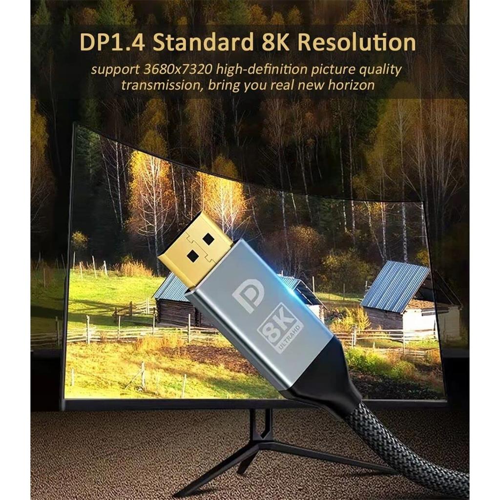 4K 144Hz DisplayPort Cable DP 1.4 Display Port Displayport Cable 2K@240Hz 8K@60Hz for PC Laptops TV Projector Audio Video Cable