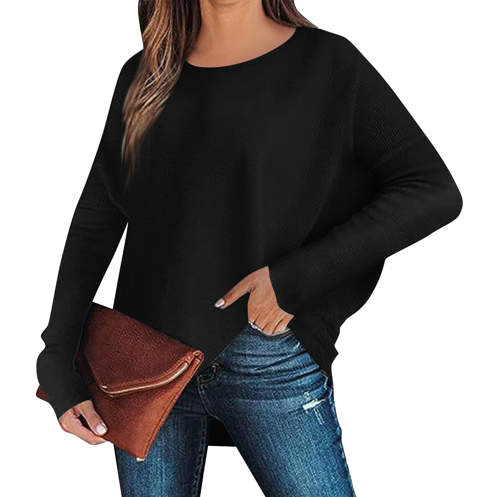 

Женский свободный пуловер с длинными рукавами и заниженными плечами, вязаный свободный пуловер, топ XL чёрный