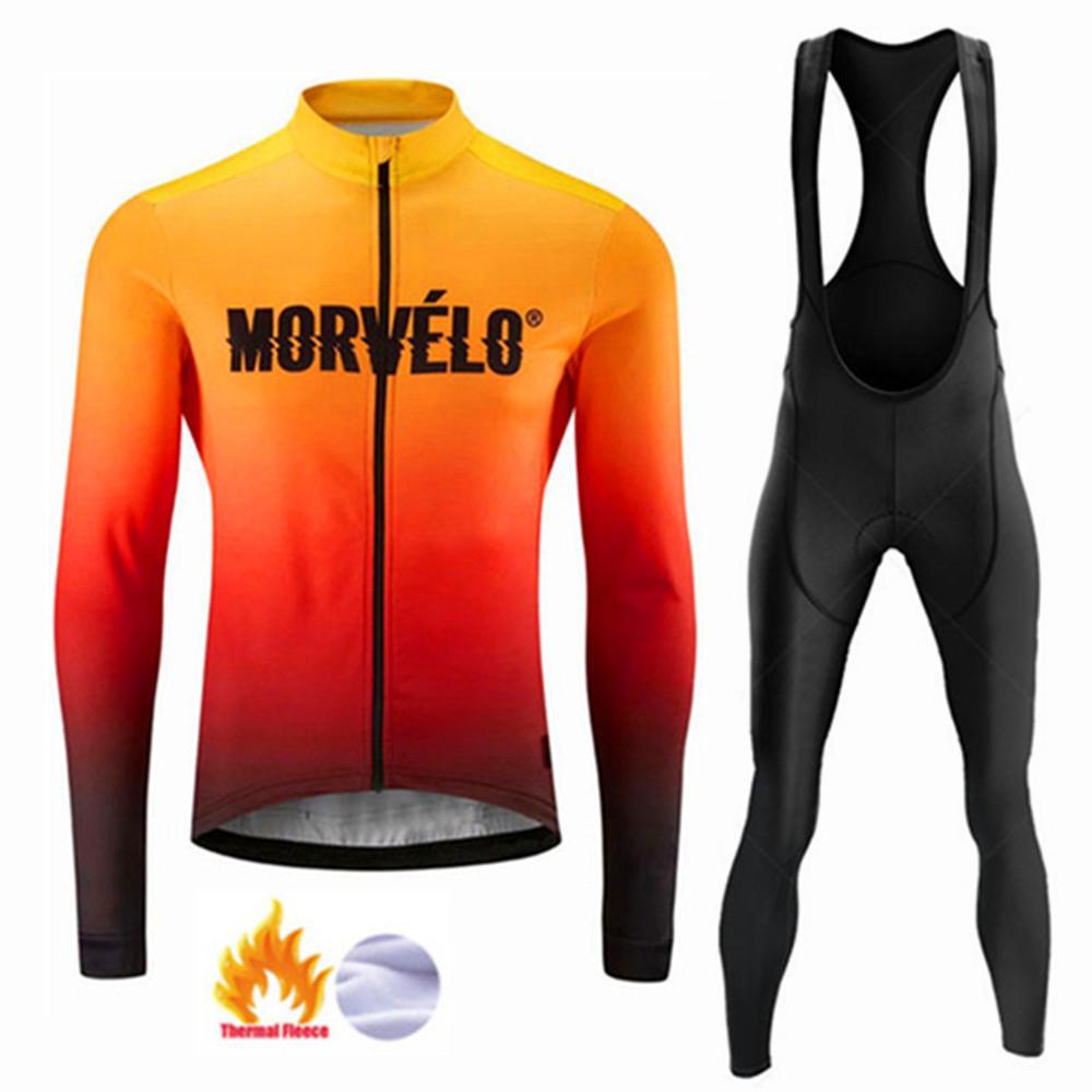 Winter Thermal Fleece Long Sleeve Cycling Jersey Set Bib Pants Ropa Ciclismo Bicycle Clothing MTB Bike Men Pro Team Suit