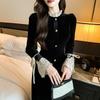 Elegant French Retro Velvet Lace Dress - Hepburn Style Black Dress for Autumn/Winter