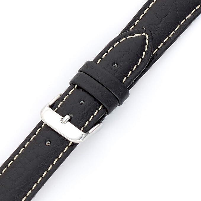 RSINC Correa de Cuero Genuino para Reloj - Puntada Blanca - 22mm Color Negro | E JL156588652818