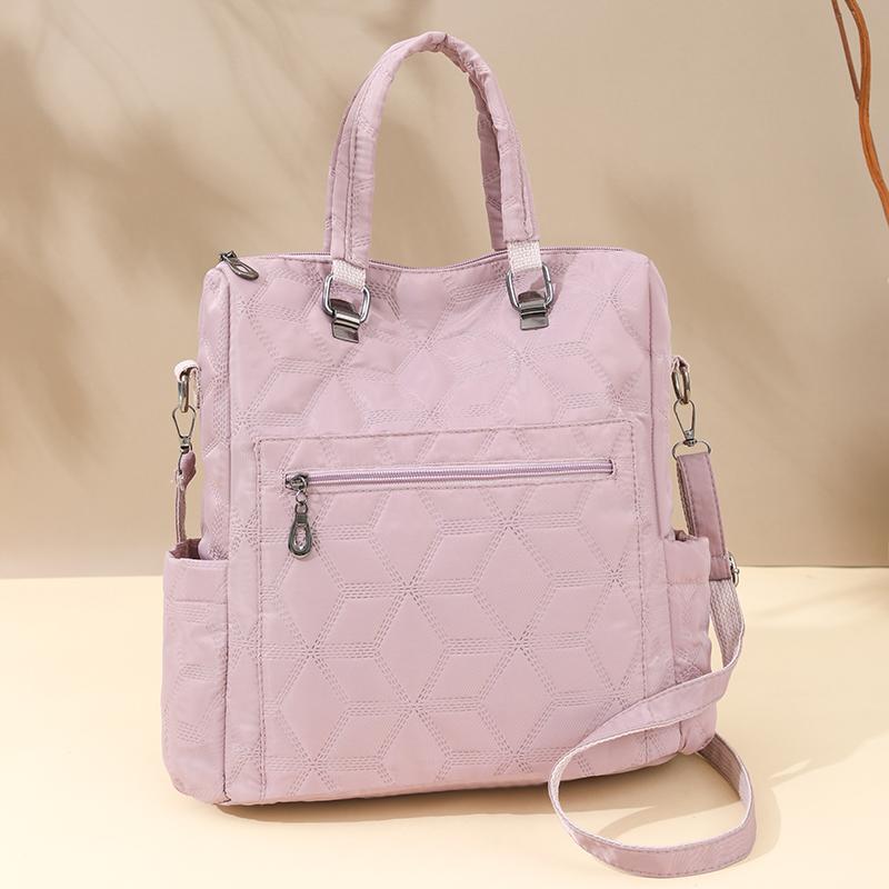 Quilted Nylon 2-in-1 Backpack for Women – Stylish Tote & Shoulder Bag with Multiple Pockets and Adjustable Straps
