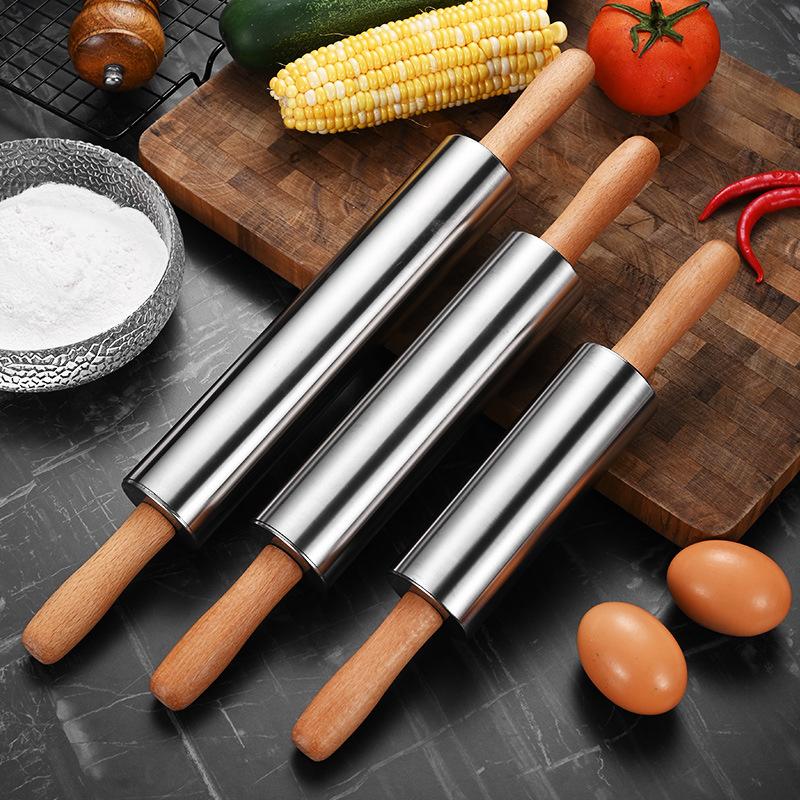 Wooden Handle Stainless Steel Rolling Roller, Hammer, Dumpling Skin Rolling Stick, Household Kitchen