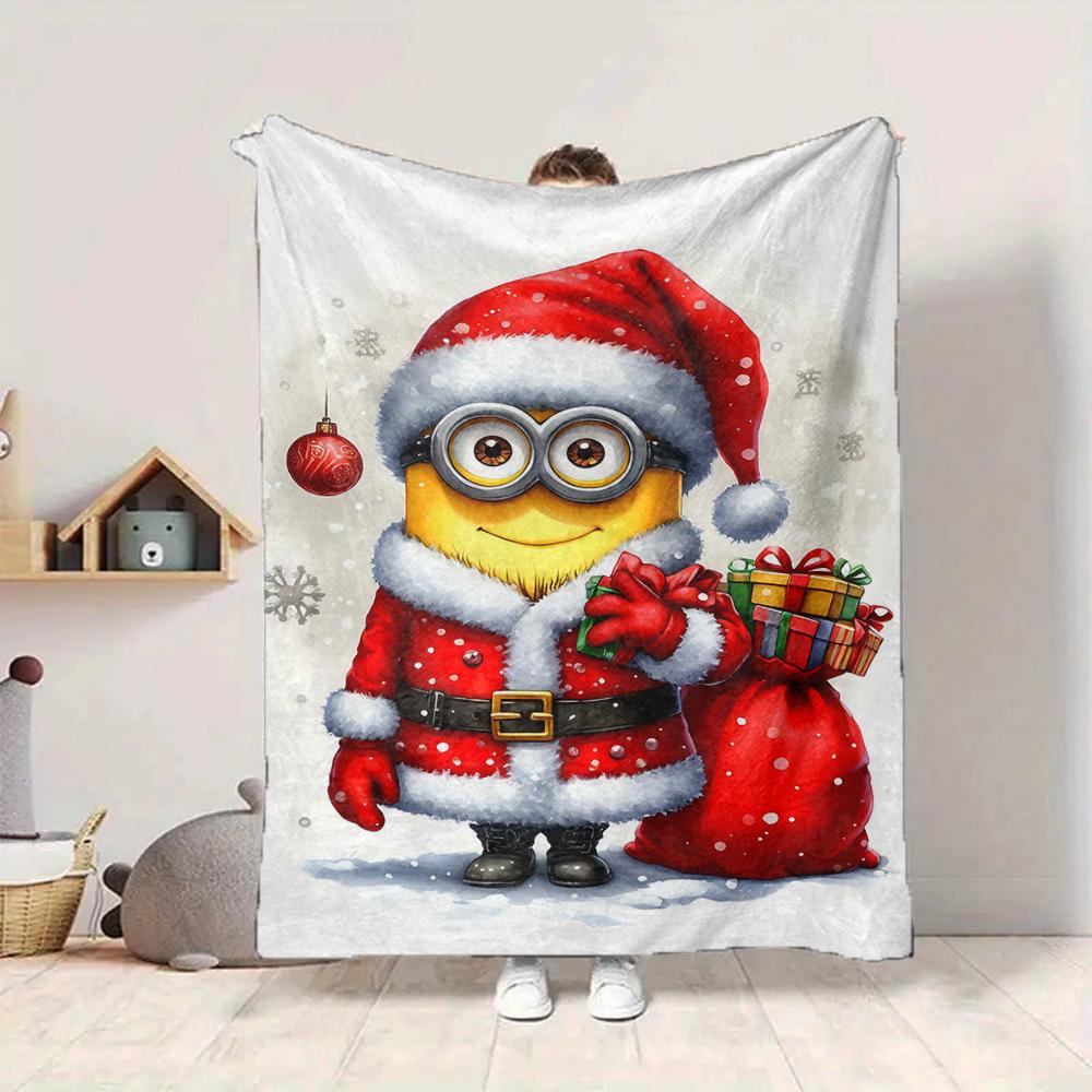 1Pc Christmas Minion Santa Helper Blanket Soft And Comfortable Casual Warm Camping Travel Christmas Halloween Gift M91747