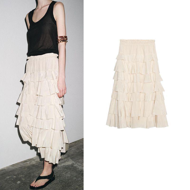 Summer New Product Women's Clothes French Simplicity Style Viscose Blended Laminated Decoration Mid Waist Midi Dress 3118209