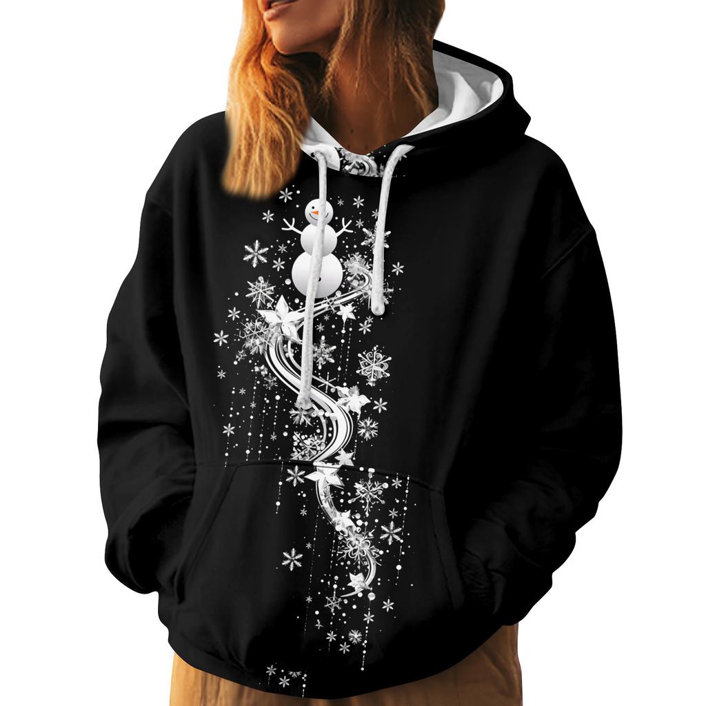 Women's Fashion Sweatshirt Printed Casual Hooded Sweatshirt With Pockets