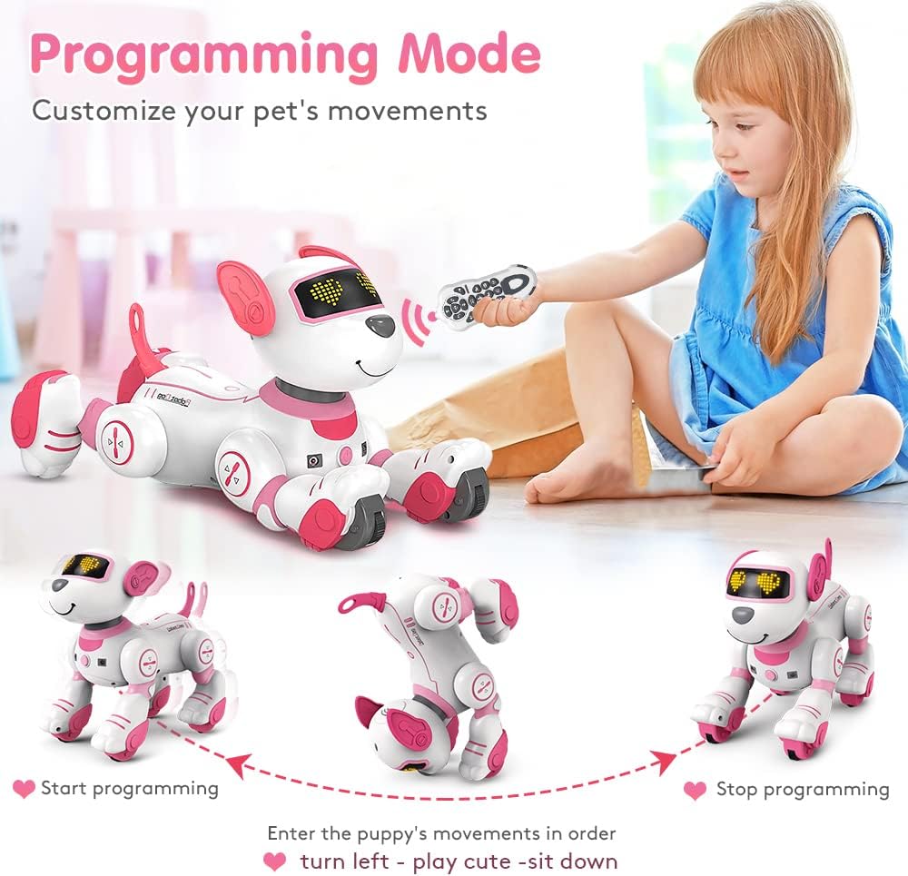 VATOS Remote Control Robot Dog Toy: Interactive Touch & Follow, 17 Functions, Programmable Dance Music RC. For Girls 3-12 Years